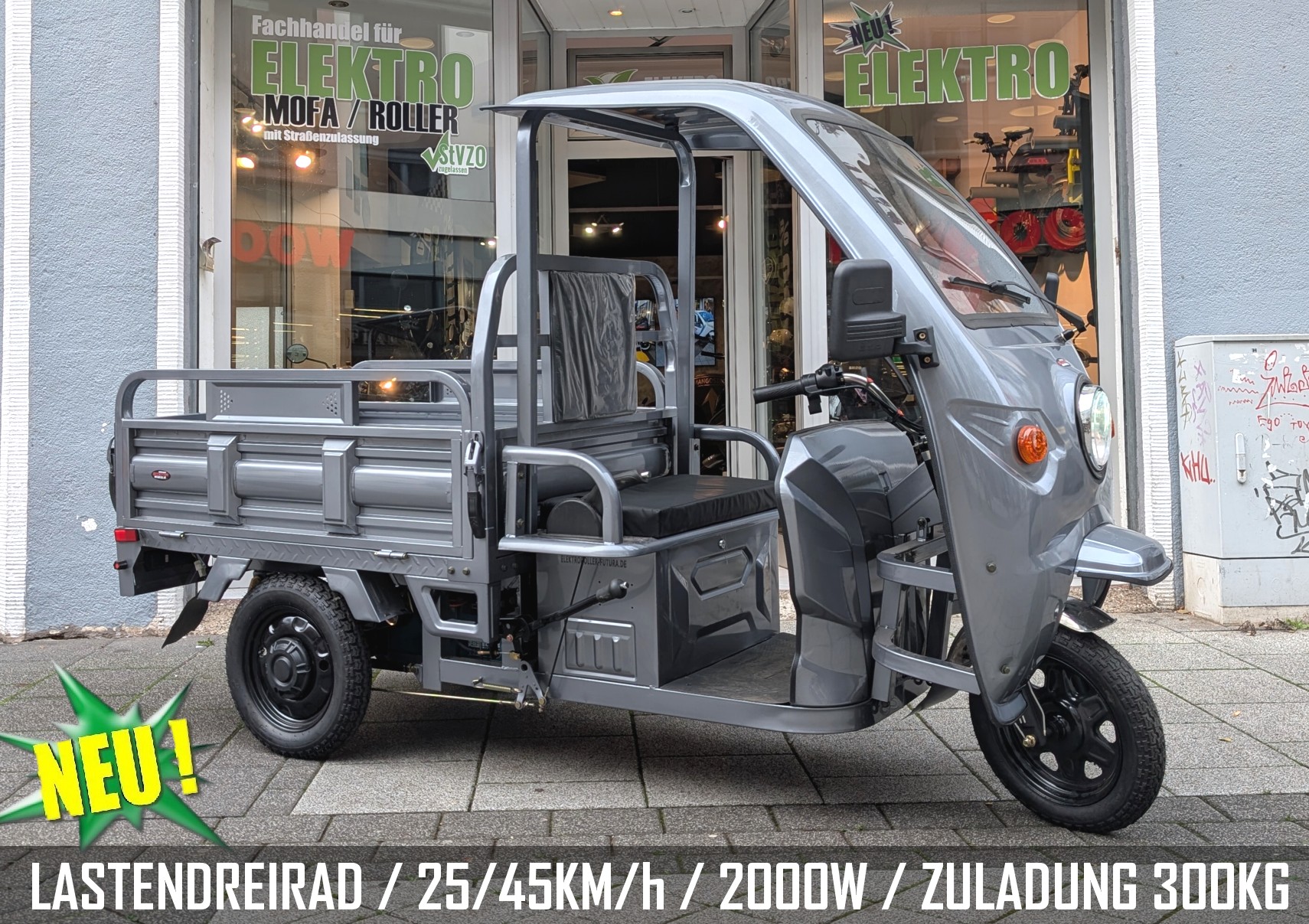 Elektro-Kipper Lastendreirad Li-Akku 25/45 km/h E-Transportpritsche