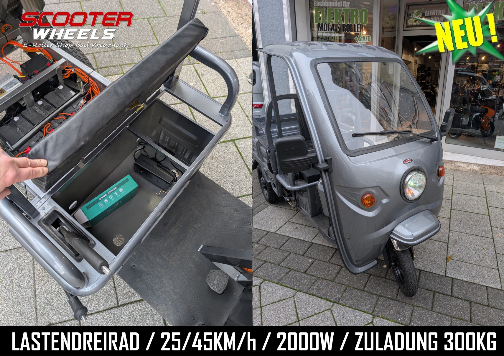 Elektro-Kipper Lastendreirad Li-Akku 25/45 km/h E-Transportpritsche – Bild 2